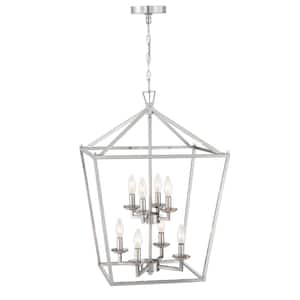Alfa 19 in. 8-Light Brushed Nickle Finish Geometric Cage Pendant Light with Lantern
