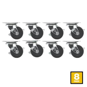 2 in. Black Soft Rubber and Steel Swivel Plate Caster with Locking Brake and 90 lbs. Load Rating (8-Pack)