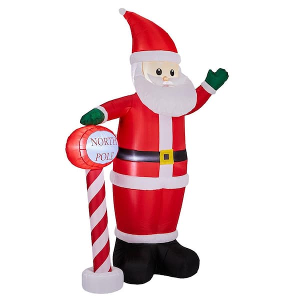 8.2 ft. x 4.7 ft. Lighted Santa with North Pole Road Sign Christmas Inflatable
