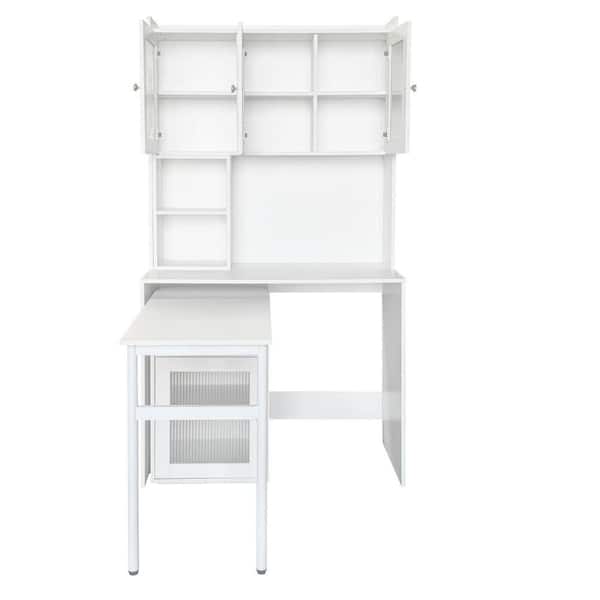 39 in. White Wood 1-Drawer Computer Desk with 90° Rotating Desktop
