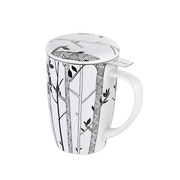 LOVECASA 15.2 oz. Large Tea Infuser Mugs with Lid and Stainless Steel Tea-for-One Perfect Set for Office and Home Use,Sketch