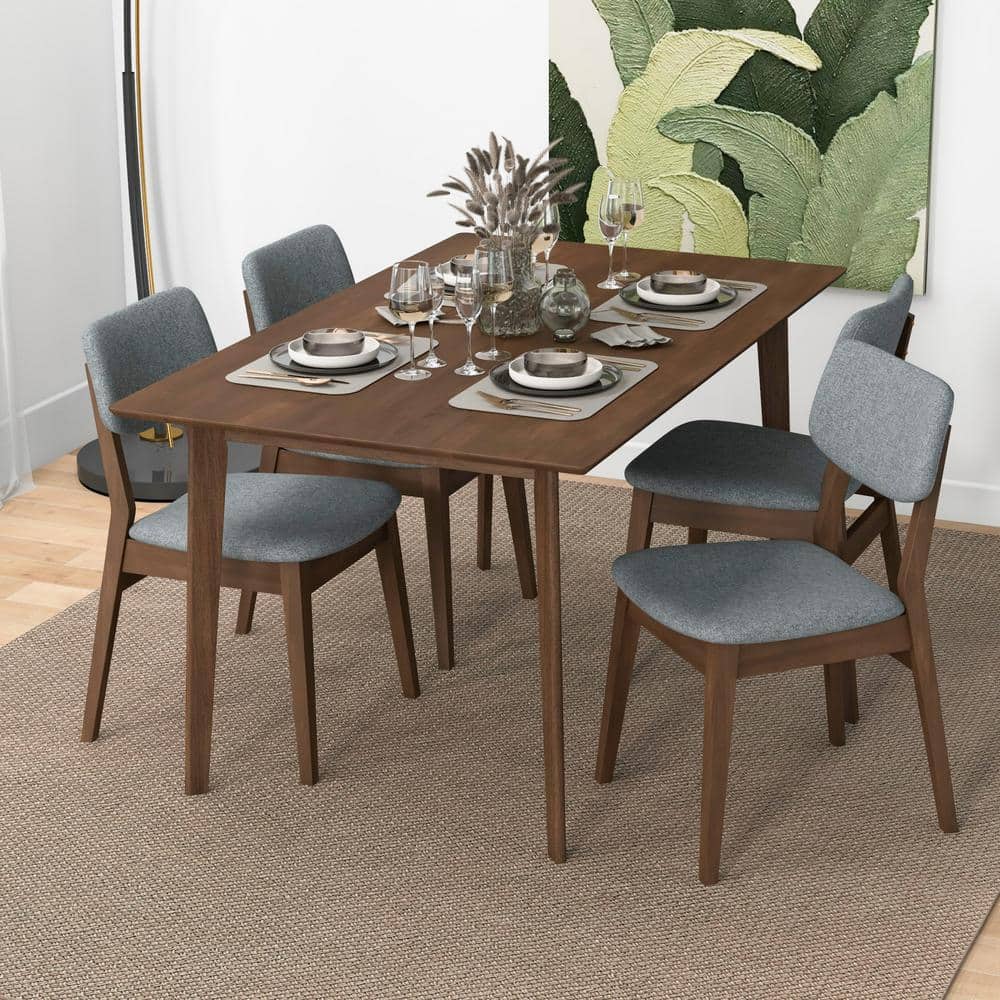 Gray Upholstered Microfiber Dining Chairs with Walnut Rubberwood Frame (Set of 2)