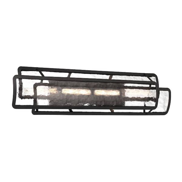 Minka Lavery Bella Collina 36 in. 4-Light Black Vanity Light with Clear Rock-Pressed Glass Shades