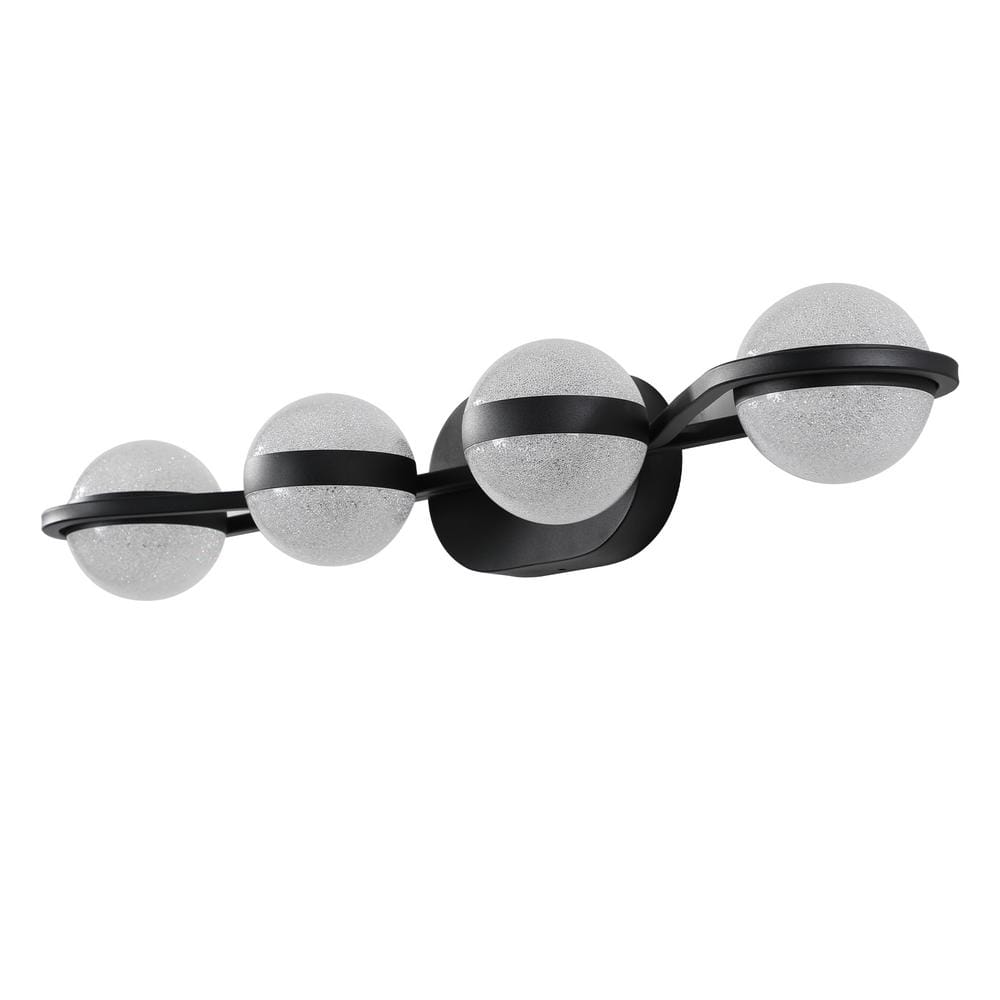 Black Metal 4-Light Dimmable LED Vanity Light with Globe Shades