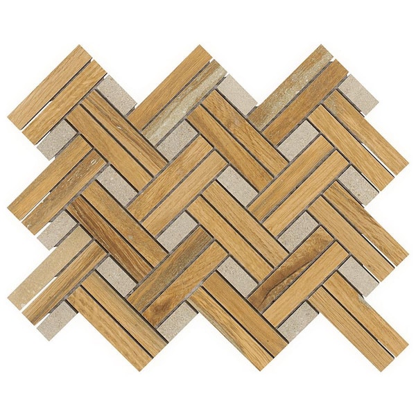 Ivy Hill Tile Everlasting Herringbone Birch 4 in. x 0.33 in. Matte Wood Look Porcelain Floor and Wall Mosaic Tile Sample