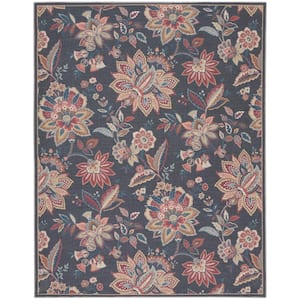 Washables Charcoal 8 ft. x 10 ft. Botanical Contemporary Area Rug