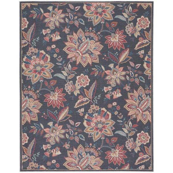 Waverly Washables Charcoal 8 ft. x 10 ft. Botanical Contemporary Area Rug