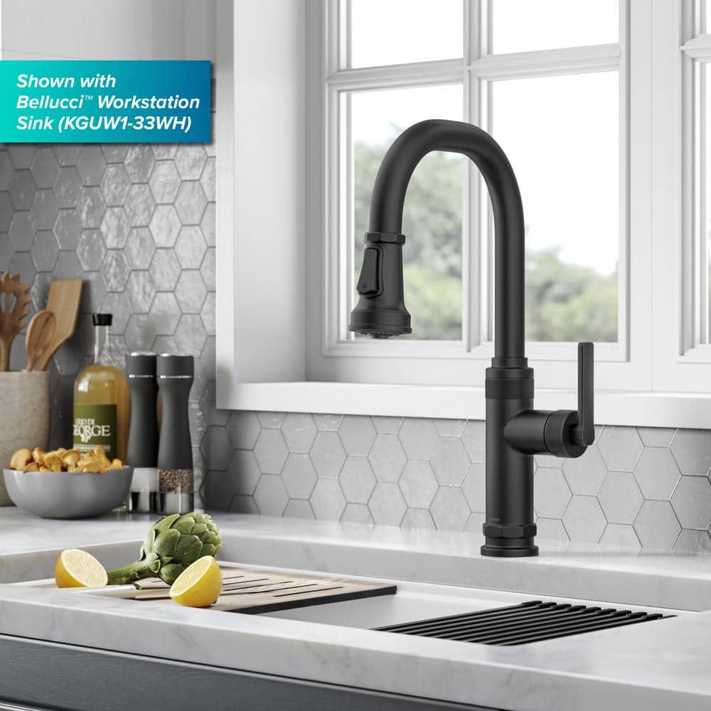 Matte Black Brass Industrial Pull-Down Kitchen Faucet