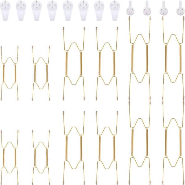 Gold Stainless Steel Invisible Plate Hangers Heavy Duty Display Holders with Hooks for Wall Decorative 12-Pieces