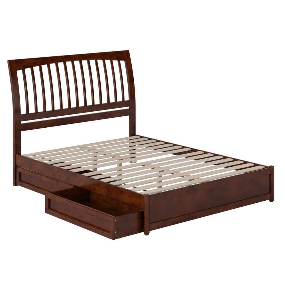 Roslyn Walnut Queen Platform Bed with Storage Drawers