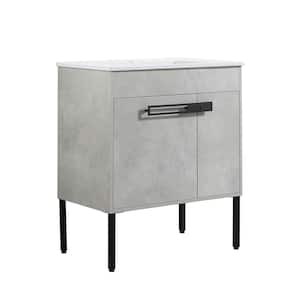 30 in. W x 18.3 in. D x 35 in. H Single Sink Optional Conversion Bath Vanity in Cement Gray with White Ceramic Top