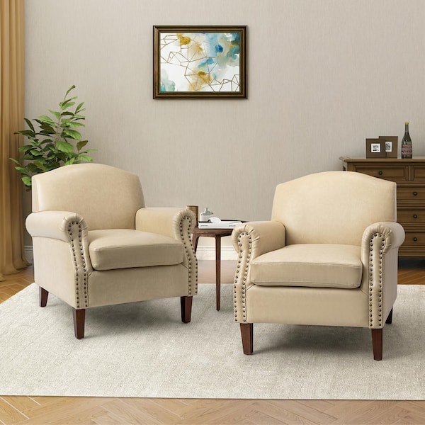 Beige best sale leather armchair