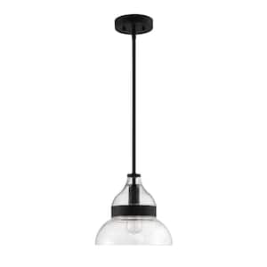 Pendant 100-Watt 1-Light Flat Black Finish Dining/Kitchen Island Mini Pendant with Seeded Glass, No Bulbs Included