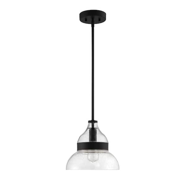CRAFTMADE Pendant 100-Watt 1-Light Flat Black Finish Dining/Kitchen Island Mini Pendant with Seeded Glass, No Bulbs Included