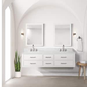 Sherman 72 in W x 22 in D White Double Bath Vanity, Carrara Marble Top, and 34 in Mirror