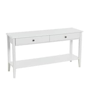 Pleasantville 55 in. White Rectangle Wood Console Table with 2-Drawer