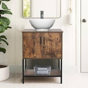 24 in. W x 20 in. D x 31.5 in. H Freestanding Bath Vanity in Brown with White Ceramic Vessel Sink Top Chrome Faucet