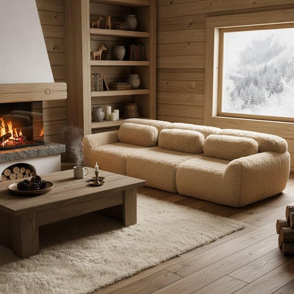 Homy Casa 114.7 in. 3-Seat Plush Microfiber Modular Sectional Sofa