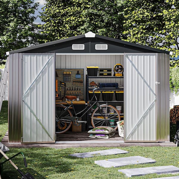 Sizzim 10 ft. W x 8 ft. D Outdoor Metal Shed with Vents and Lockable Doors 80 sq. ft.