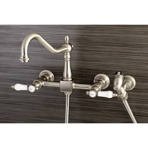 Victorian 2-Handle Wall-Mount Kitchen Faucet with Side Sprayer in Brushed Nickel