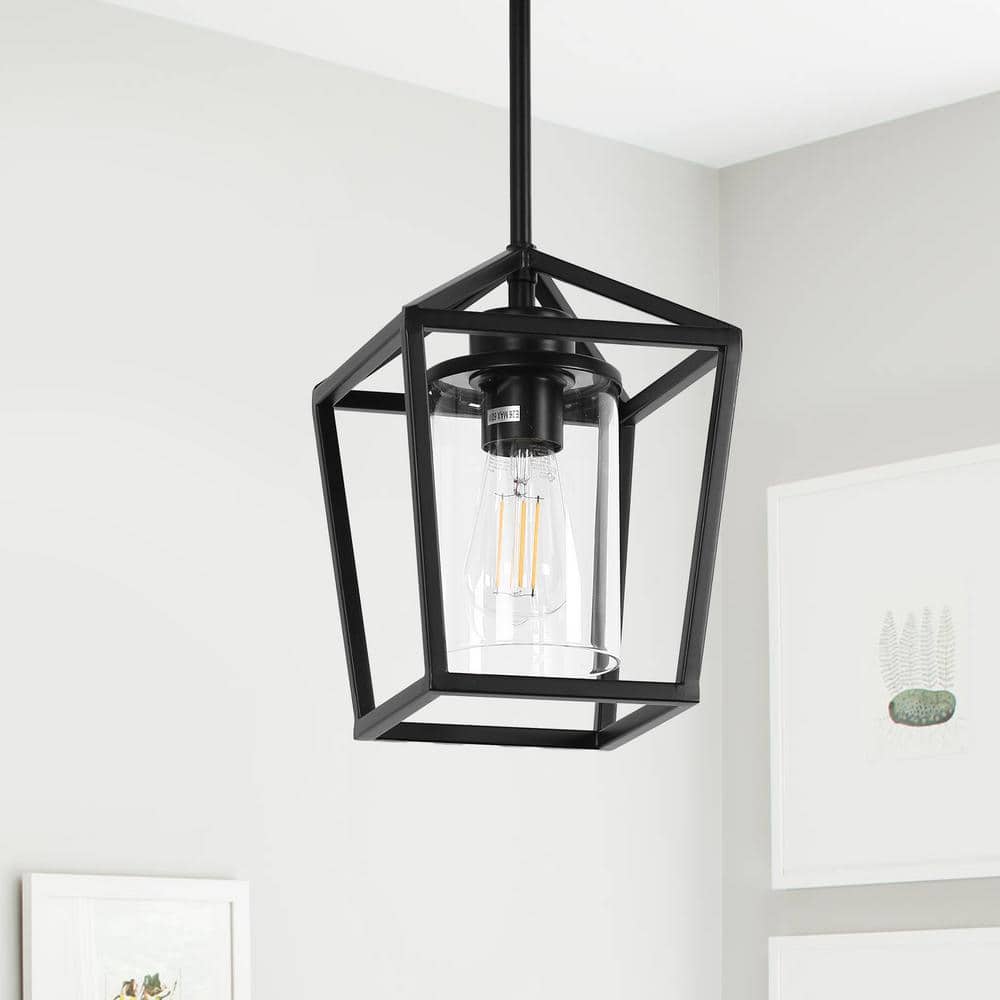 Briignite 1-Light Matte Black Farmhouse Cage Pendant Light
