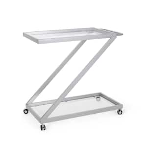 Jelm Silver 2-Tier Glass Shelf Bar Cart