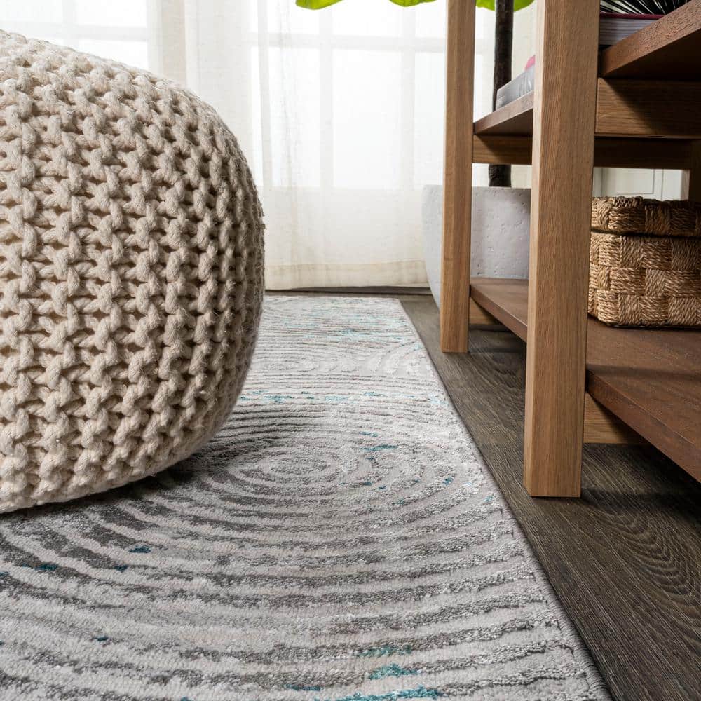Coastal Abstract Weathered Gray Synthetic Area Rug