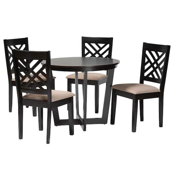 Baxton Studio Alena 5-Piece Sand and Dark Brown Wood Top Dining Set ...