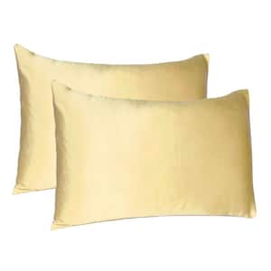 Amelia Pale Yellow Solid Color Satin Queen Pillowcases (Set of 2)