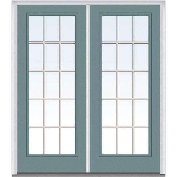 MMI Door 72 in. x 80 in. Tan Internal Grilles Left-Hand Inswing Full Lite Clear Glass Painted Steel Prehung Front Door