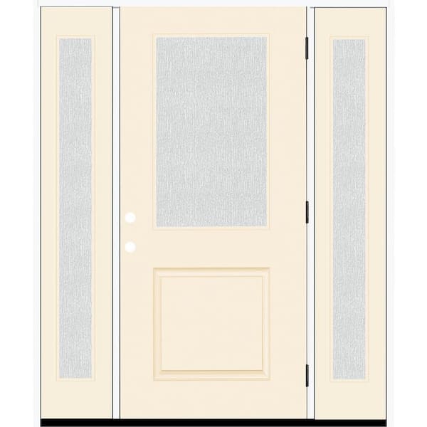 Steves & Sons Legacy 64 in. W x 80 in. 1/2 Lite Rain Glass LHOS Primed Linen Finish Fiberglass Prehung Front Door with Db 12 in. SL