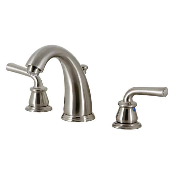 Kingston Brass Restoration 2-Handle 8 in. Widespread Bathroom Faucets with Plastic Pop-Up in Brushed Nickel