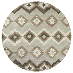 Napoli Gray/Brown 10 ft. x 10 ft. Round Native American/Geometric/Moroccan Area Rug