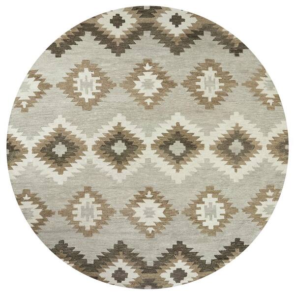 Unbranded Napoli Gray/Brown 10 ft. x 10 ft. Round Native American/Geometric/Moroccan Area Rug