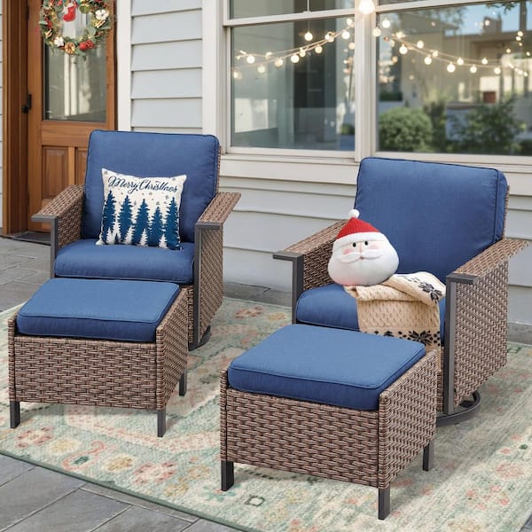 Buenaola Nyajiah 4-Piece Wicker Patio Conversation Set with Blue Cushions