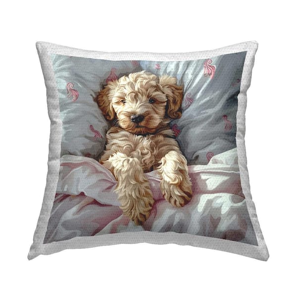 Stupell Industries Nap Time Cuddling Labradoodle Grey Square Outdoor Throw Pillow