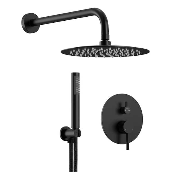 Crozet 2-Spray 10 in. Dual Shower Head Wall Mount Round Fixed and Handheld Shower Head 1.8 GPM in Matte Black