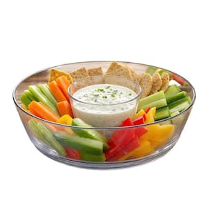 2-Pack Plastic Chip and Dip Bowl, Clear Serving Platter for Chips, Salsa, Veggies, Snacks and More