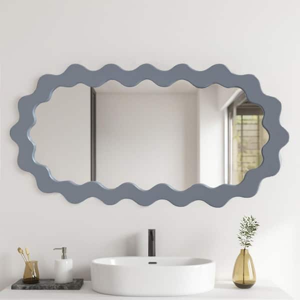 PARISLOFT Gray 22 in. W x 43.3 in. H Oval MDF Wall Mirror with