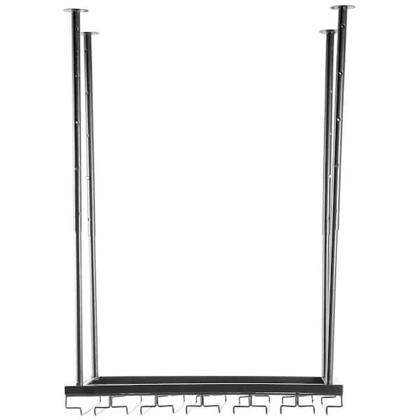 24-Bottle 23.6 in. x 13.8 in. Black Ceiling Wine Glass Rack, 18.9 in. to 35.8 in. H Adjustable Hanging Wine Rack