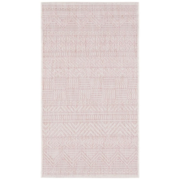 Courtyard Ivory/Pink 2 ft. x 4 ft. Striped Tribal Chevron Indoor/Outdoor Area Rug