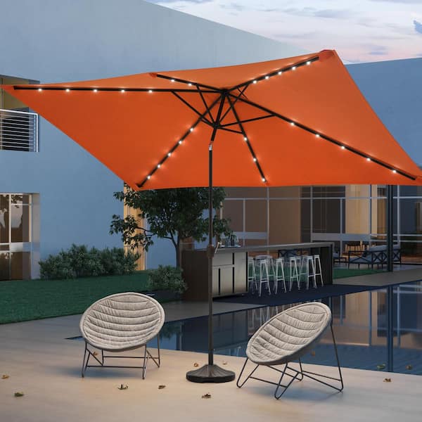 SANLUCE 10 ft. x 6.5 ft. LED Rectangular Patio Umbrella with UV Protection, Easy Tilt and Wind-Resistant Features in Orange SANLUCE 10 ft. x 6.5 ft. LED Rectangular Patio Umbrella with UV Protection, Easy Tilt and Wind-Resistant Features in Orange