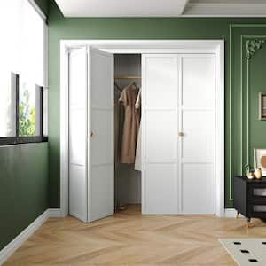 72 in. x 80.5 in. 3-Lite Panel Composite Solid Core MDF White Finished Closet Bifold Door with Hardware