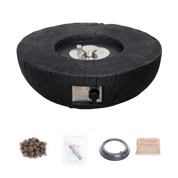 Uixe 28 in. W x 10 in. H Round Faux Stone Propane Black Fire Pit