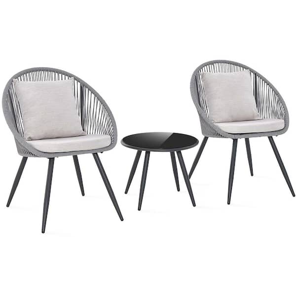 Costway 3-Piece Patio Conversation Set with Seat and Back Cushions, Tempered Glass Tabletop