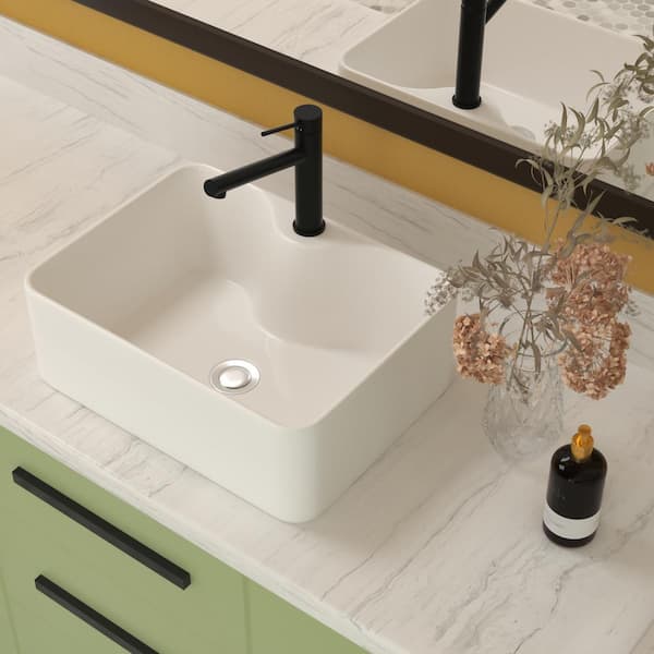 Unbranded 16 in. L x 12 in. W White Ceramic Rectangular Bathroom Vessel Sink with Faucet Hole