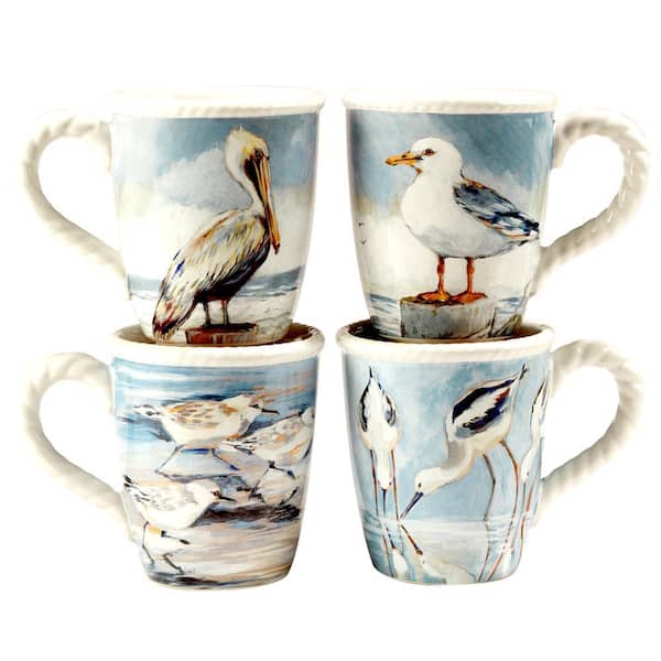 Certified International Shorebirds 18 oz. Assorted Colors Earthenware Beverage Mugs (Set of 4)