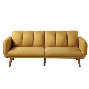 81 in. Mustard Yellow Square Arm Elegant Modern Sofa Polyfiber Sofa, Wooden Legs, Convertible Bed, Straight Sofa 2-Seats