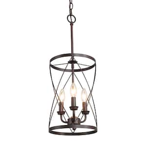 Farmhouse Chandelier Bronze Industrial 3-Light Drum Cage Candlestick Dining Room High Ceiling Pendant Chandelier