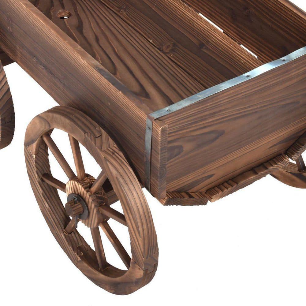 Rustic Brown Wooden Wagon Planter with Wheels